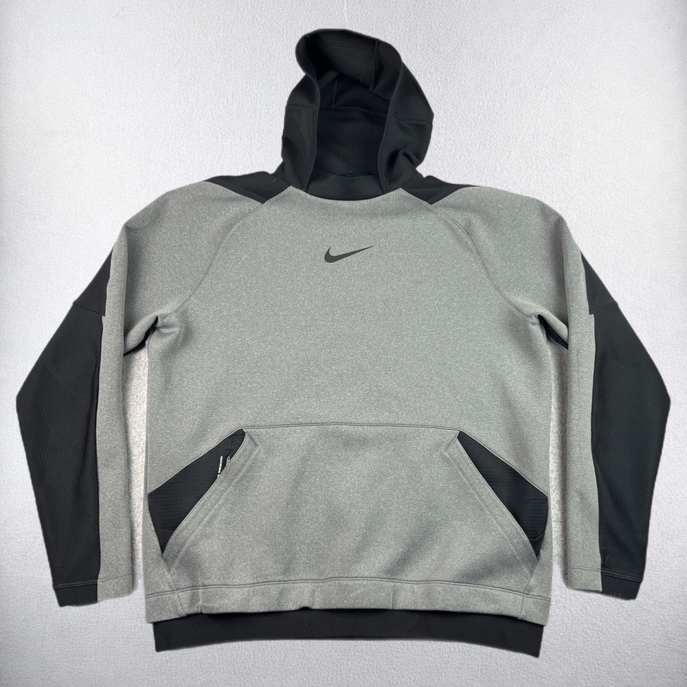 Nike Pro Hoodie Mens Large Gray Black Dri-Fit Pullover Training Sweatshirt
